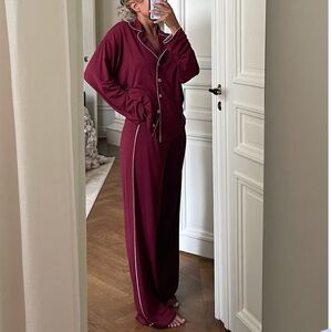 Djerf Avenue “Go Slow” Pajama Set – Burgundy